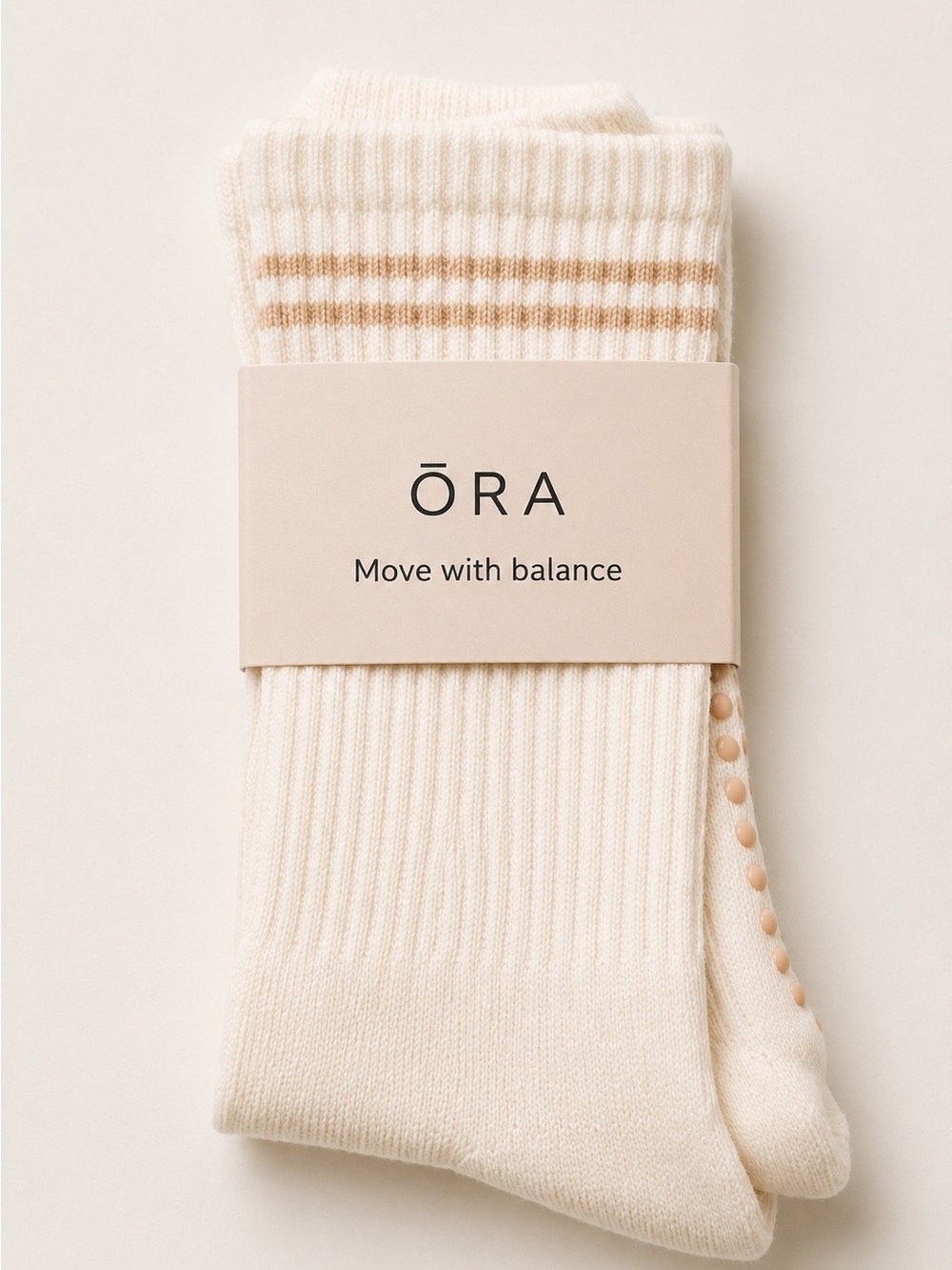 ŌRA Pilates Grip Socks | Cream/Beige Crew Sock